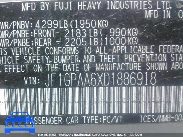 2013 Subaru Impreza JF1GPAA6XD1886918 Bild 8