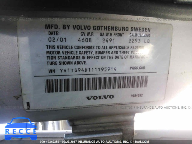 2001 VOLVO S80 YV1TS94D111195914 зображення 8