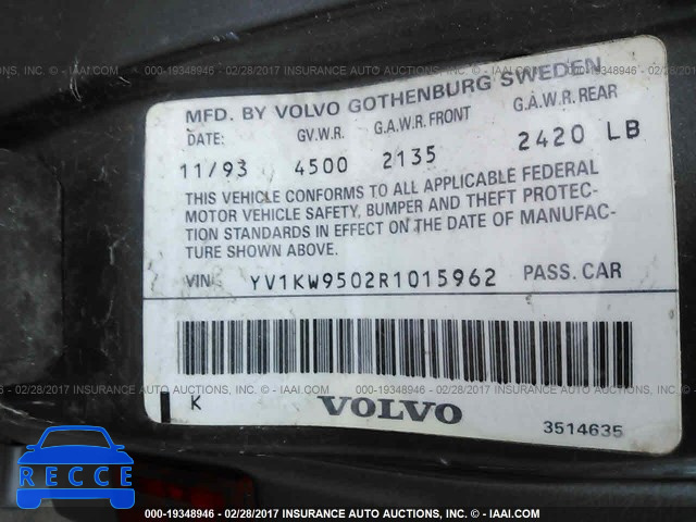 1994 Volvo 960 YV1KW9502R1015962 image 8
