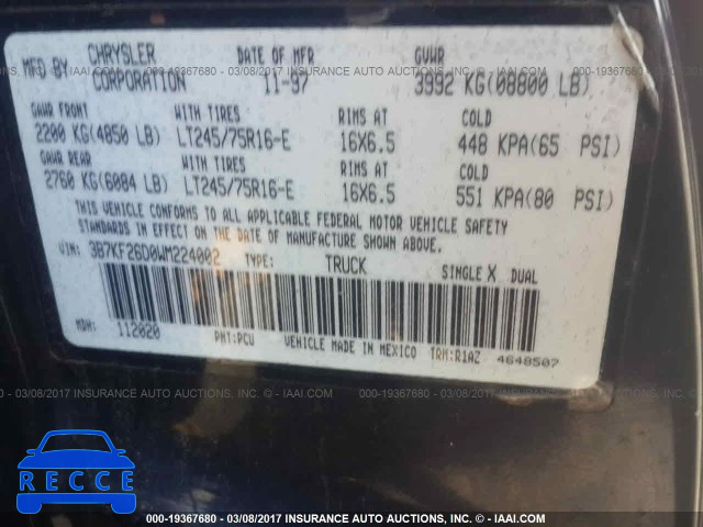 1998 Dodge RAM 2500 3B7KF26D0WM224002 image 8