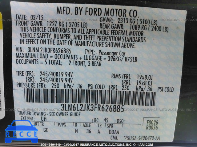 2015 LINCOLN MKZ 3LN6L2JK3FR626885 image 8