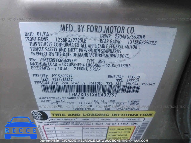 2006 FORD FREESTYLE SEL 1FMZK051X6GA39791 image 8