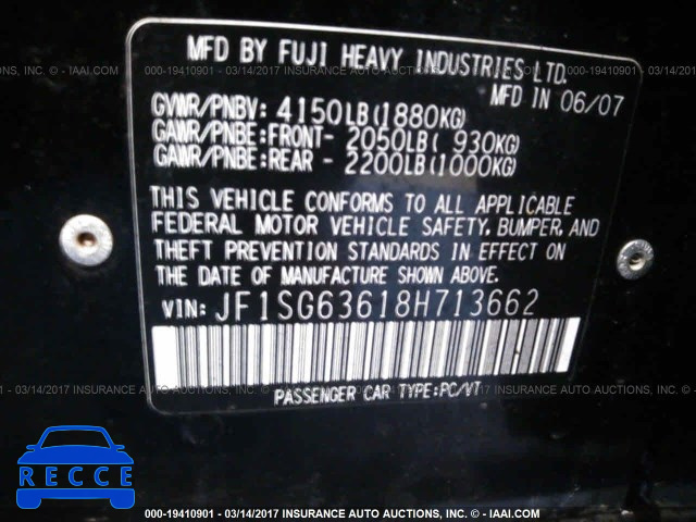 2008 SUBARU FORESTER 2.5X JF1SG63618H713662 image 8
