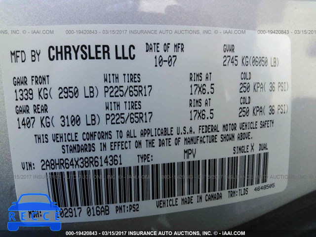 2008 Chrysler Town and Country 2A8HR64X38R614361 image 8