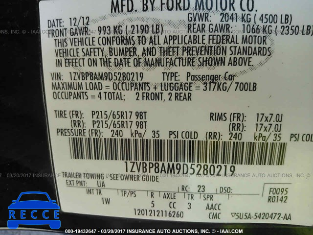 2013 Ford Mustang 1ZVBP8AM9D5280219 image 8