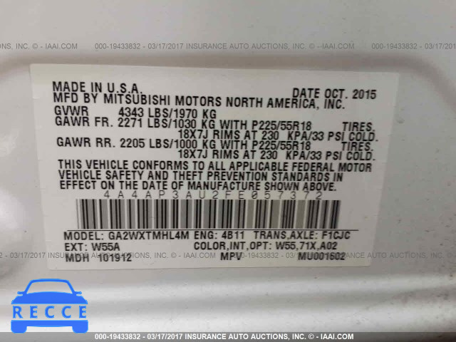 2015 Mitsubishi Outlander Sport ES 4A4AP3AU2FE057372 image 8
