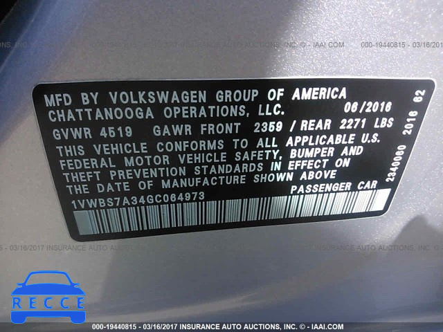 2016 Volkswagen Passat 1VWBS7A34GC064973 зображення 8