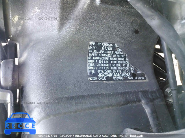 2009 Kawasaki ZX600 R JKAZX4R189A010265 image 9