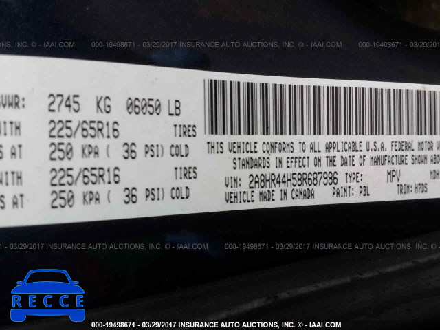 2008 Chrysler Town and Country 2A8HR44H58R687986 зображення 8
