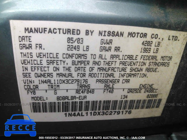 2003 Nissan Altima 1N4AL11DX3C279176 image 8