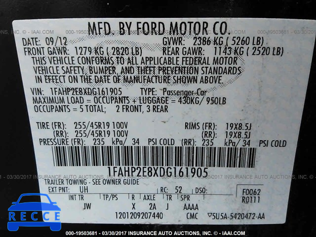 2013 Ford Taurus 1FAHP2E8XDG161905 image 8