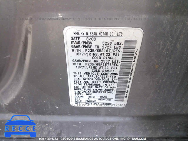 2009 Nissan Murano S/SL/LE JN8AZ18W39W152653 Bild 8