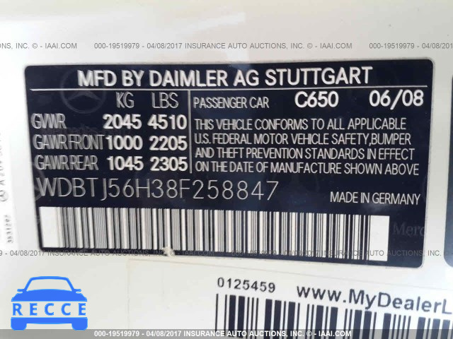 2008 Mercedes-benz CLK 350 WDBTJ56H38F258847 image 8