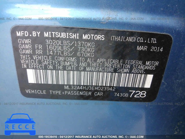 2014 Mitsubishi Mirage ML32A4HJ3EH023942 Bild 8