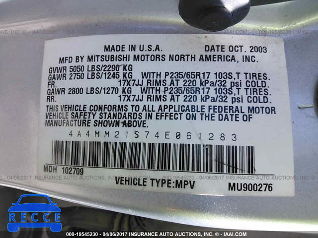 2004 Mitsubishi Endeavor 4A4MM21S74E061283 image 8