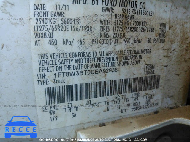 2012 Ford F350 SUPER DUTY 1FT8W3BT0CEA92938 image 8
