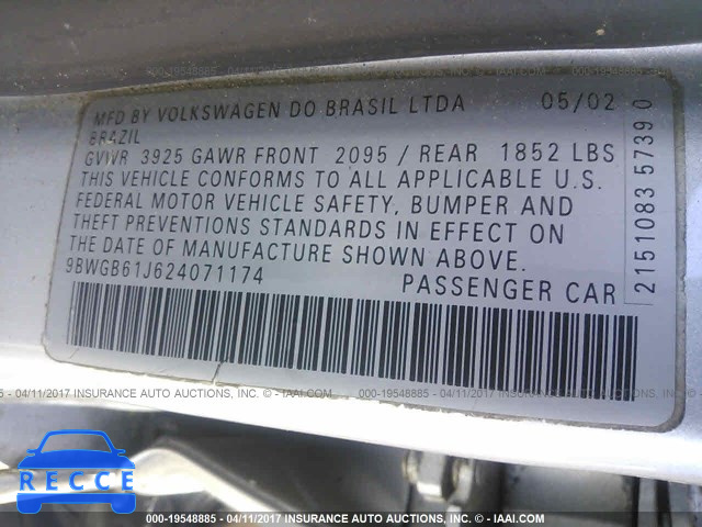 2002 Volkswagen Golf GLS 9BWGB61J624071174 Bild 8