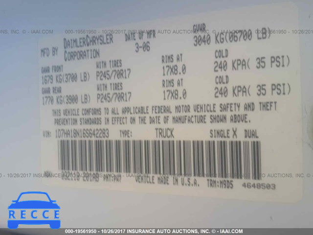 2006 Dodge RAM 1500 1D7HA18N16S642283 зображення 8