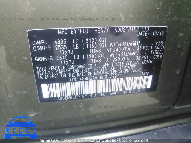 2017 SUBARU OUTBACK 4S4BSAAC6H3273970 image 8