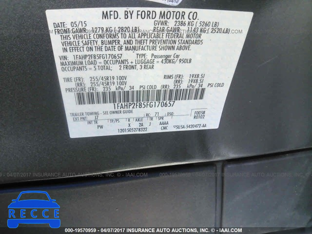2015 Ford Taurus 1FAHP2F85FG170657 зображення 8