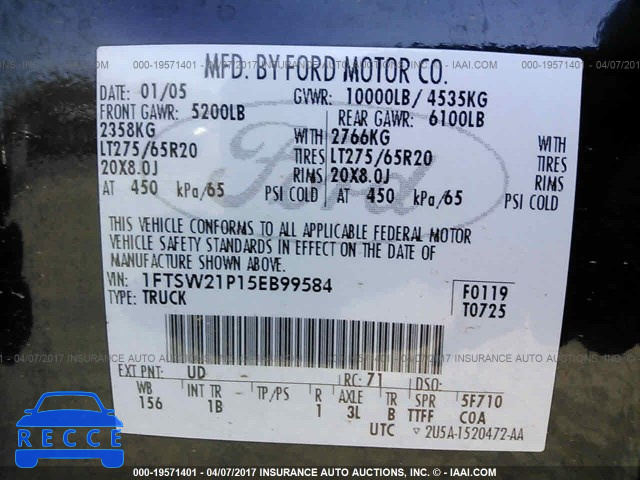 2005 Ford F250 1FTSW21P15EB99584 image 8