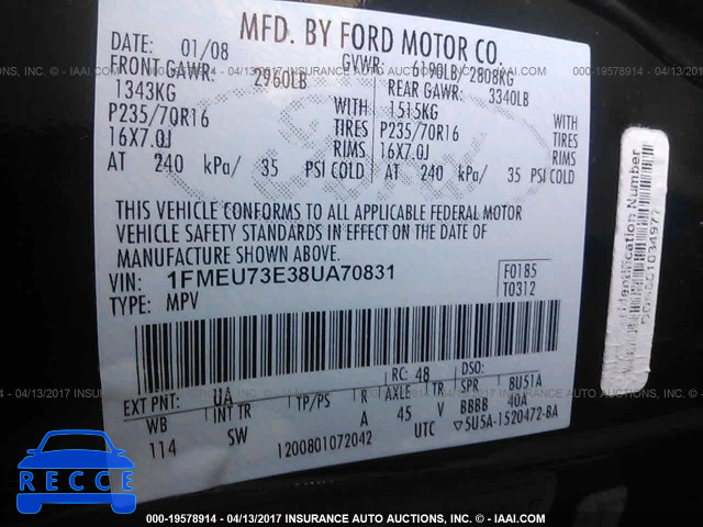 2008 Ford Explorer 1FMEU73E38UA70831 image 8