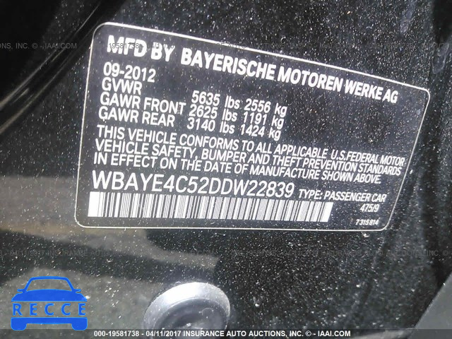 2013 BMW 740 LI WBAYE4C52DDW22839 image 8
