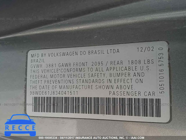 2003 Volkswagen GTI 9BWDE61J834041511 image 8