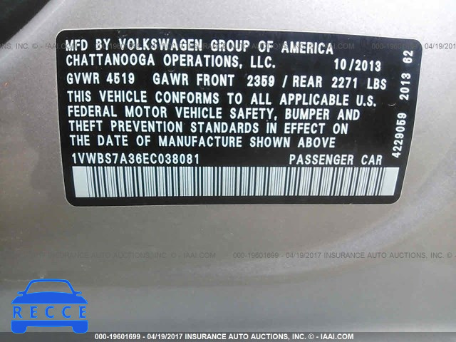 2014 Volkswagen Passat 1VWBS7A36EC038081 image 8