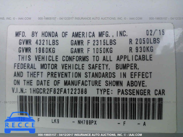 2015 Honda Accord 1HGCR2F82FA122388 image 8
