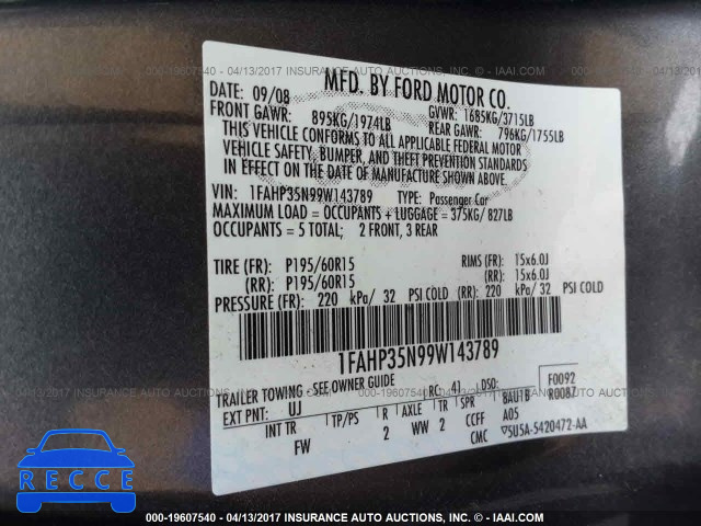 2009 Ford Focus 1FAHP35N99W143789 image 8