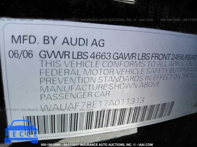 2007 Audi A4 WAUAF78E17A011313 зображення 8