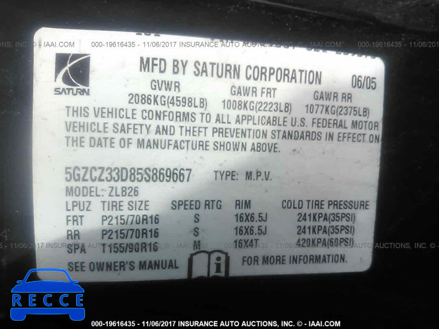 2005 Saturn VUE 5GZCZ33D85S869667 зображення 8