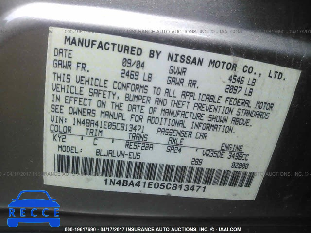 2005 Nissan Maxima 1N4BA41E05C813471 image 8