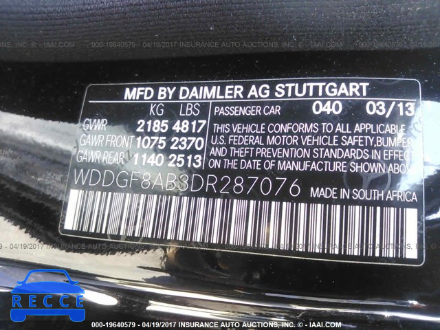 2013 Mercedes-benz C WDDGF8AB3DR287076 зображення 8