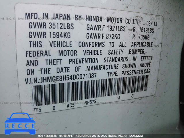 2013 Honda FIT JHMGE8H54DC071087 image 8