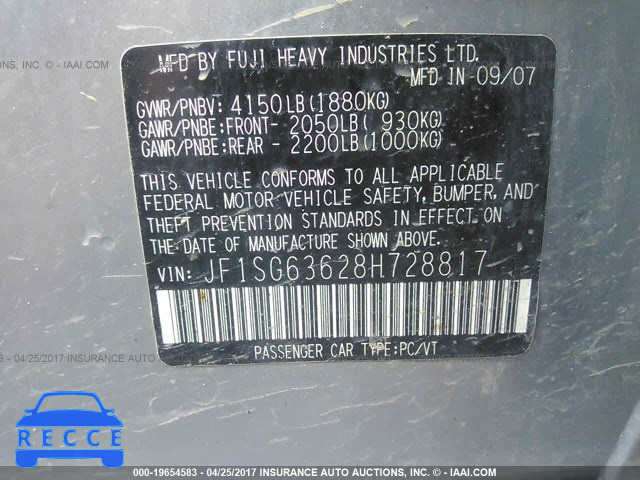 2008 Subaru Forester 2.5X JF1SG63628H728817 image 8
