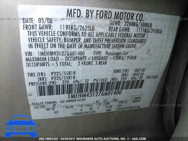 2007 Mercury Montego PREMIER 1MEHM43127G601400 image 8