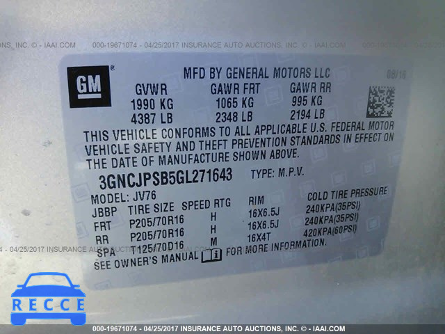 2016 Chevrolet Trax 1LT 3GNCJPSB5GL271643 image 8