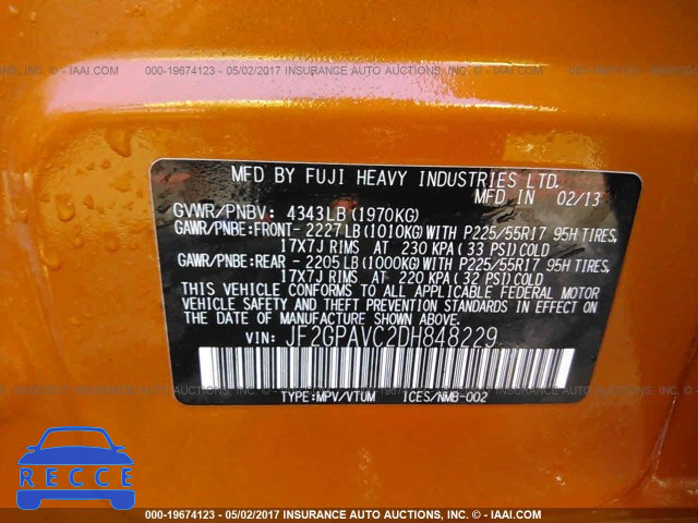 2013 SUBARU XV CROSSTREK 2.0 PREMIUM JF2GPAVC2DH848229 image 8