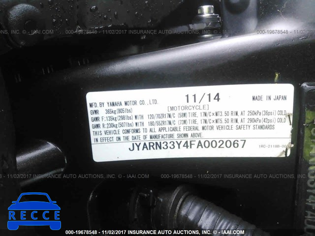 2015 Yamaha FZ09 C JYARN33Y4FA002067 зображення 9