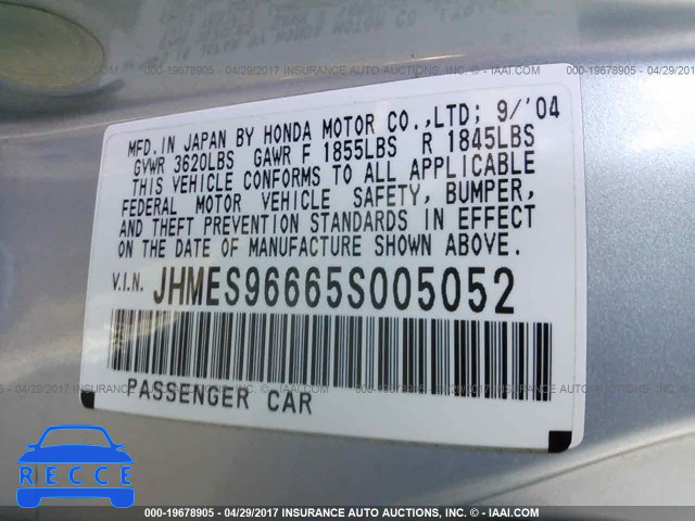 2005 Honda Civic JHMES96665S005052 image 8