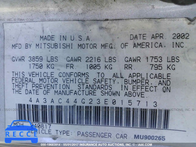 2003 Mitsubishi Eclipse GS 4A3AC44G23E015713 зображення 8
