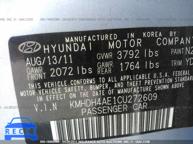 2012 Hyundai Elantra KMHDH4AE1CU272609 зображення 8