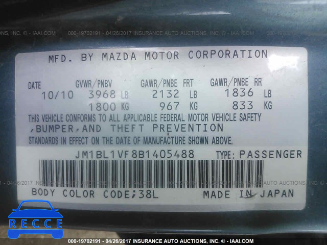 2011 Mazda 3 I JM1BL1VF8B1405488 image 8