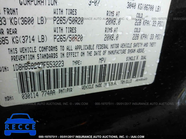 2007 Dodge Durango LIMITED 1D8HB58297F553223 зображення 8