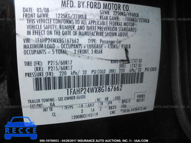 2008 FORD TAURUS 1FAHP24WX8G167662 image 8