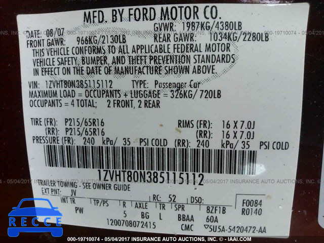 2008 Ford Mustang 1ZVHT80N385115112 Bild 8