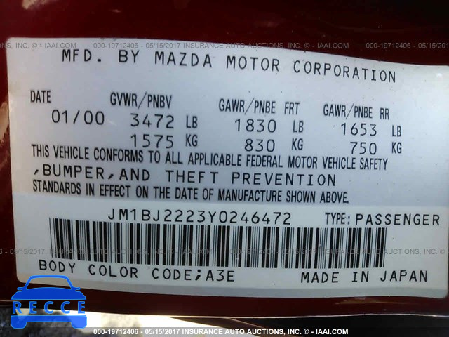 2000 Mazda Protege JM1BJ2223Y0246472 зображення 8