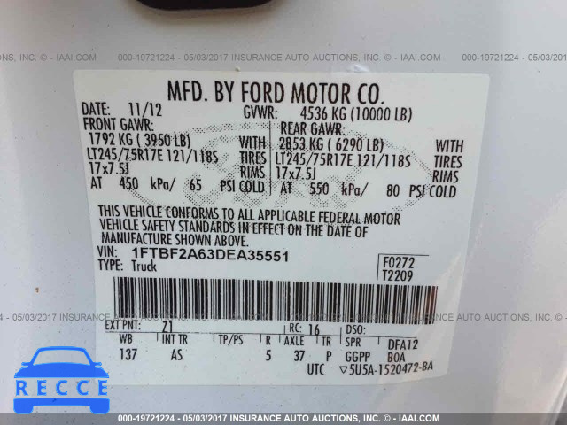 2013 Ford F250 SUPER DUTY 1FTBF2A63DEA35551 image 8